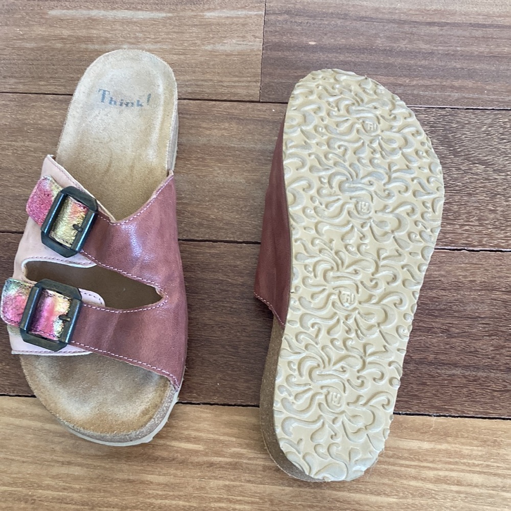 Think! Leather Metallic Slides with Adjustable Straps - Picture 5 of 7